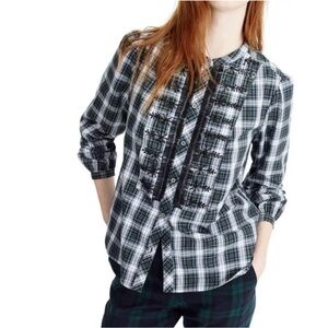 J. Crew Small Embellished Button-Up Shirt in Forest Tartan Glen Plaid. Worn once